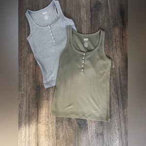 SO Women's Olive green AND Grey Tank Top with Button Detail